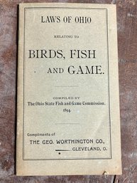 1894 Laws Of Ohio Birds Fish And Game Pamphlet