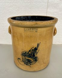 E And L P Norton Stoneware Crock With Blue Decoration