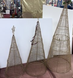 Three Gold Wire Christmas Trees