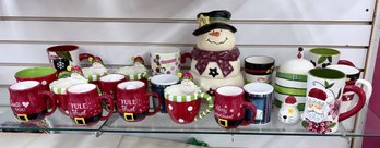 Lot Of Ceramic Holiday Mugs And Cookie Jars
