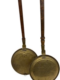 2 BRASS AMERICAN HANDLE BEDWARMERS
