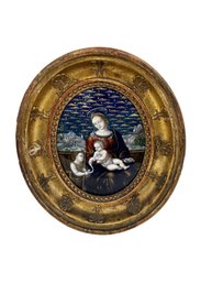 FRENCH ENAMEL MADONNA IN EARLY 19TH C. GOLD FRAME