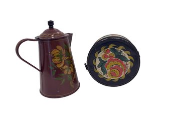 Toleware Coffee Pot And Spice Box