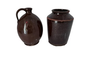 Two Redware Pieces 9 Inch