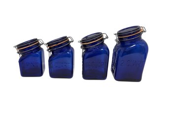 Four Pc Cobalt Glass Canister Set