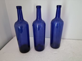 Three Cobalt Blue 14 Inch Bottles - Giovello -