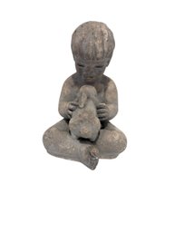 Sculpture  Of Boy With Rabbit - 9 Inch Tall - Miro Musulin