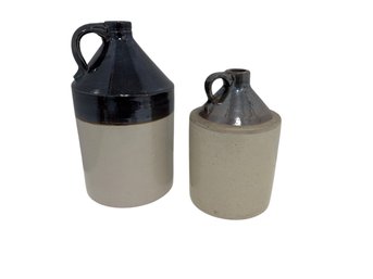 Two Brown And White Jugs 12 Inch And 9 Inch