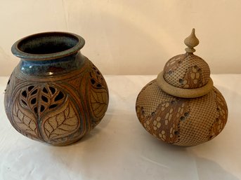 Two Studio Pottery Jars 7 Inch