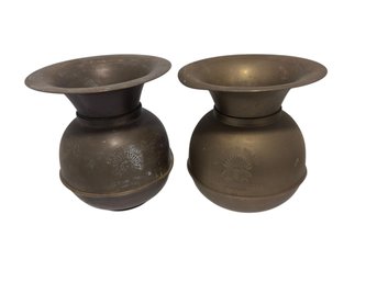 Two Brass Spittoons - Marked  - Redskin Brand-
