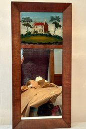 19th C Framed Mirror With Reverse Painted Panel - 13.5x28.5