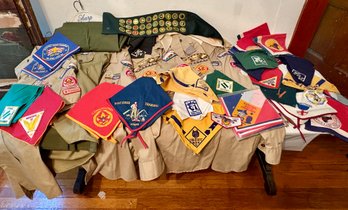 Generous Boy Scout Lot Including Uniforms - Patches - Neckerchiefs Etc