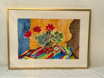 Geranium On Striped Blanket - I