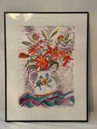 Red Lilies In Flowered Pitcher