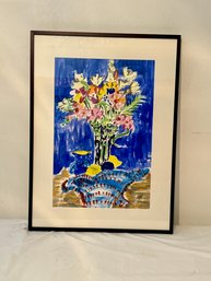 Pale Flowers Blue Cloth Lemons