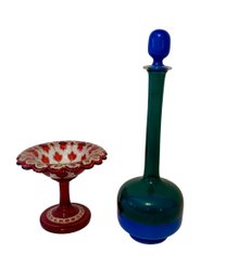 Two Pieces Of Art Glass - Tallest Is 12 Inches