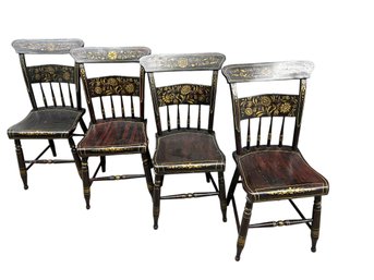 Set Of 4 Early Stenciled Chairs
