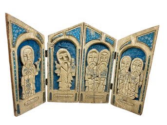 Heavy Wood Carved Fireplace Folding Screen