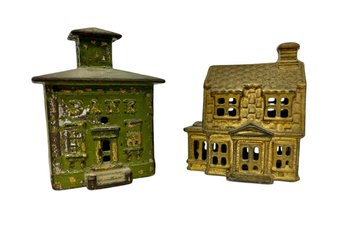 Two Vintage Small Iron Banks