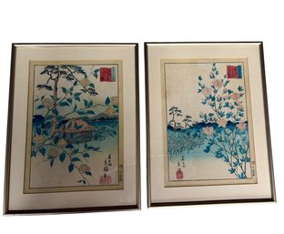 Two Signed Japanese Framed Wood Blocks - 13x17.5