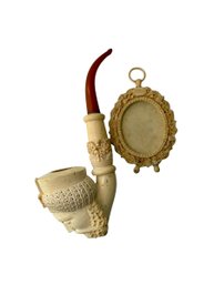 Vintage Meerschaum Pipe And Small Frame