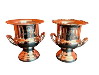 Two Silver Plate Ice Bucket Trophies 10 Inch