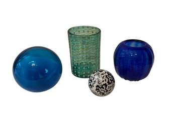 Lot Of 4 Blue Glass Objects
