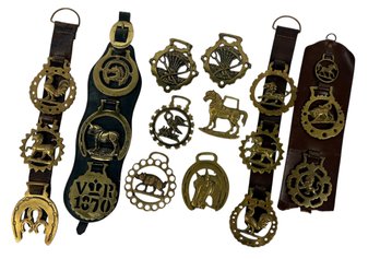 Collection Of Brass Horse Harness Medallions