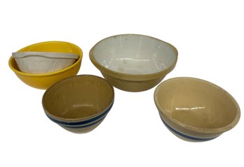 Five Mixing Bowls - Yellow Ware  Etc
