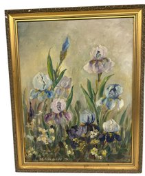 Signed H. Drain Oil On Board -irises - 14x18