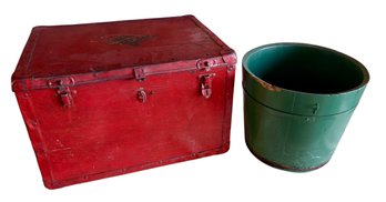 Red Decorated Box And Green Sap Bucket