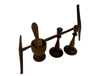 Niddy Noddy - Sm Wooden Mortar And Pestle - Candle Sticks