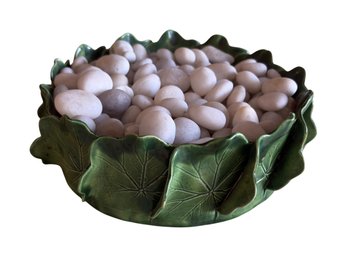 Green Hand Made Majolica Style Bowl Signed Pat Young