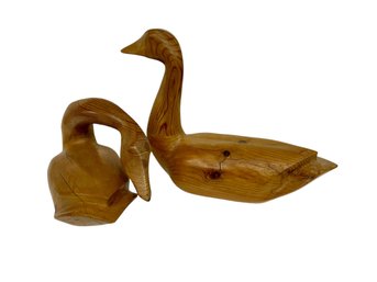 Two 1988 Wood Carved Swans