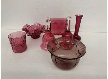 Lot Of Mostly Cranberry Glass