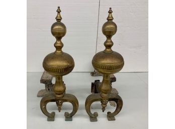 Heavy Brass Andirons - 20 Inch Tall - 22 Inch Deep