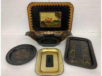 Lot Of Five Pieces Of Toleware