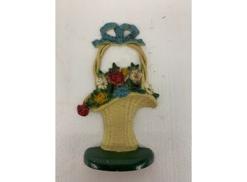 Paint Decorated Flower Basket Doorstop