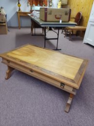Antique Wood Lowrider Coffee Table With Drawer