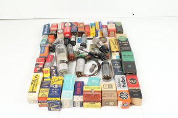 Lot Of Vintage Vacuum Tubes, Electronic Parts And Boxes