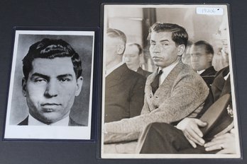 2 Charles 'Lucky' Luciano 1935-36 Press Photos With Newspaper Articles