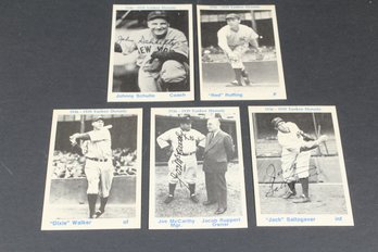 Lot Of Five 1936-1939 Yankee Dynasty Baseball Cards Joseph McCarthy, Fred Walker