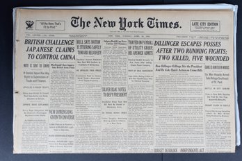 1934 New York Times John Dillinger Escape And Murders