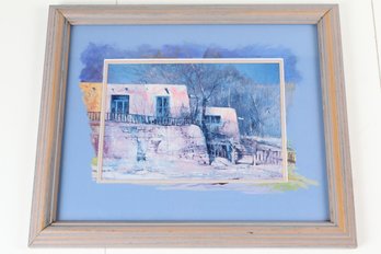 Framed Print Of Southwest Adobe House In Blue/Pink Pastel Colors
