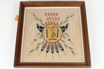 Framed Chiricahaua Sun Sand Painting - Navajo Sand Painting Signed By Artist