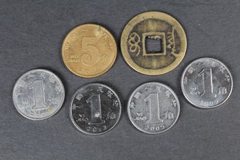 Chinese Coins - 5 Modern And 1 Imperial Chinese Shunzhi Tongbao Cash Coin Replica