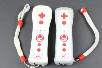 Pair Of Nintendo Wii Motion Plus Controllers- Super Mario Toad Edition