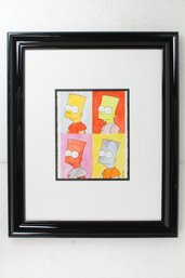 Framed Watercolor Painting Of Bart Simpson Similar To Andy Warhol's Multi-Panel Works - Signed By Artist