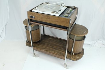 Vintage Mid Century Zenith Circle Of Sound Record Player With Cart And Speakers - No Shipping