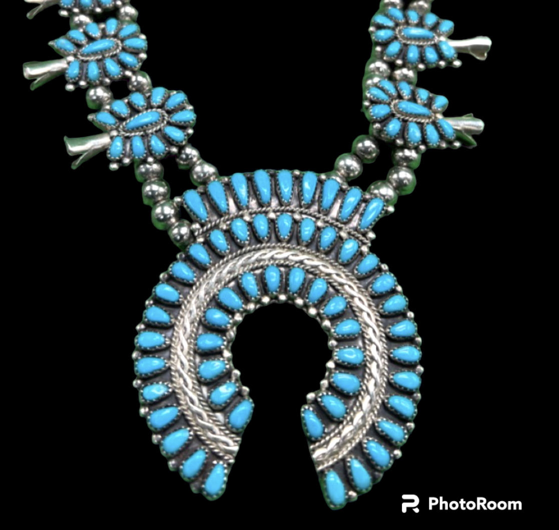 Squash Blossom Necklace Vintage Navajo Sterling Silver Red